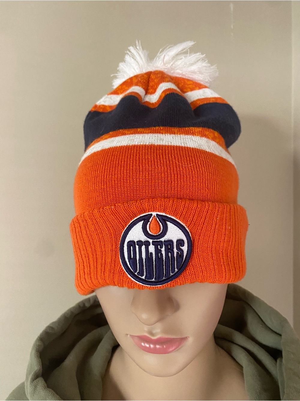 Fanatics NHL Edmonton Oilers Orange Pom Pom Beanie Hat